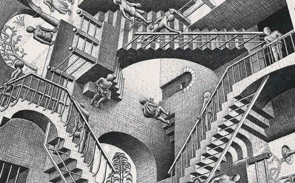 Relatividad (detalle) 1953. Escher, Exposición - Palacio Bonaparte, Roma
