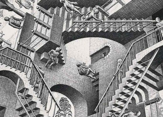 Relatividad (detalle) 1953. Escher, Exposición - Palacio Bonaparte, Roma