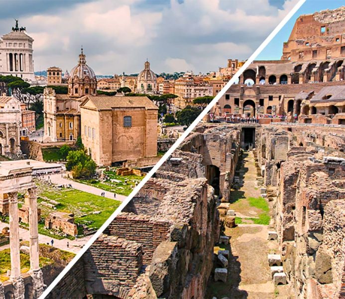 Tour de los subterráneos del Coliseo y arena + Foro Romano y Palatino